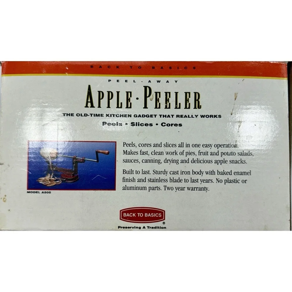 Apple Peeler Back to Basics‎ A505 Cast Iron Suction Base Wood Handle Vintage